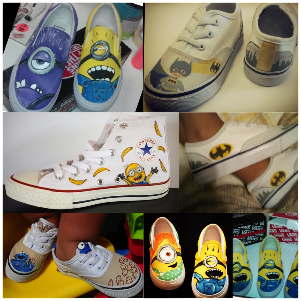 Image of custom painted canvas kids shoes 