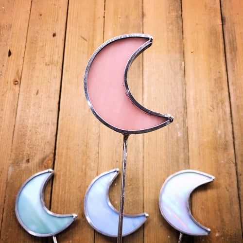 Image of Moon plant stake Set- stained glass