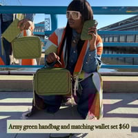 Green handbag and matching wallet set 