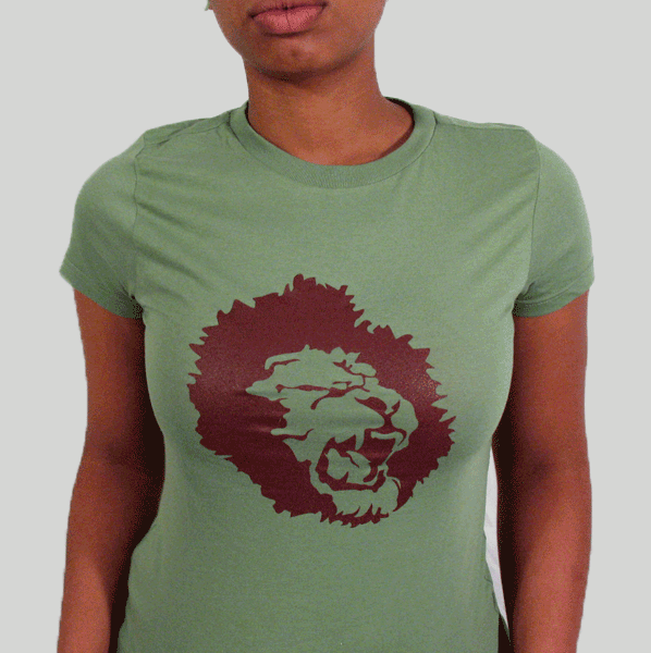 Image of Distributed Lion Logo shirt for women, Green T-shirt, Logo shirt, Round neck, Short sleeves