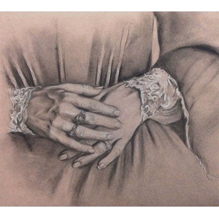 Image of Original Sketch - Hands with Lace - Drawing on toned paper