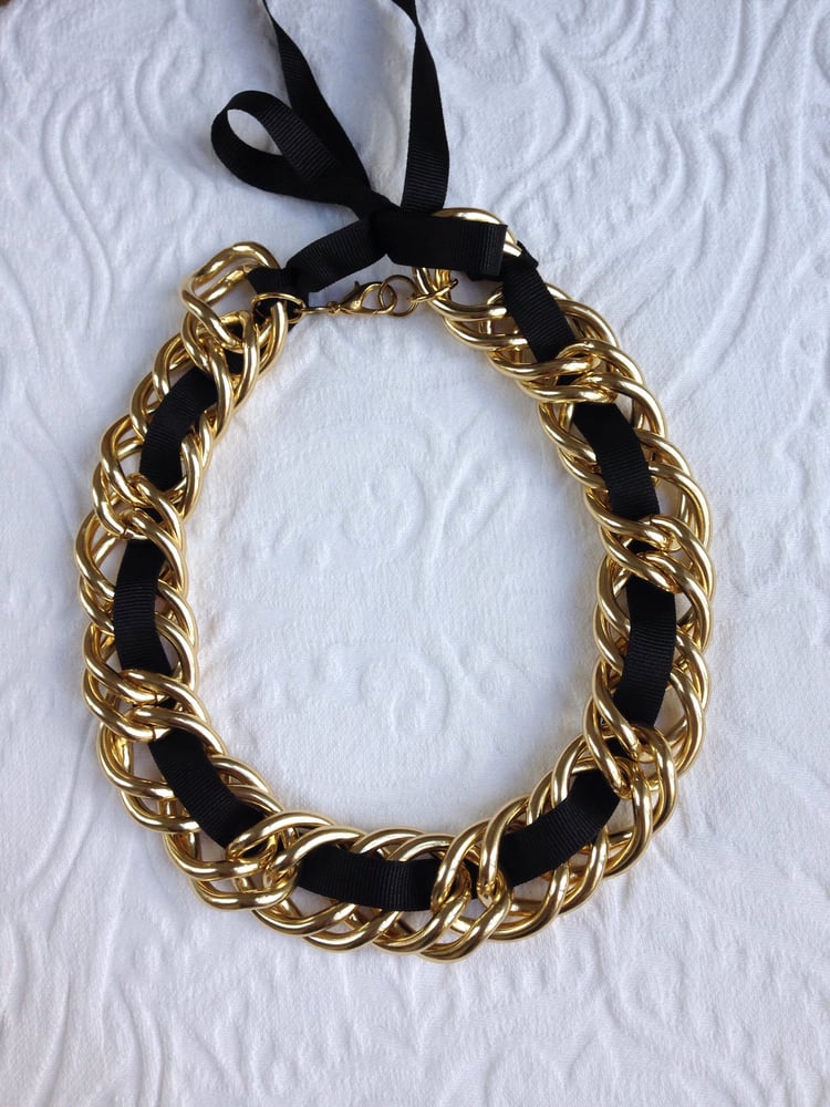 Image of Black ribbon chunk link necklace