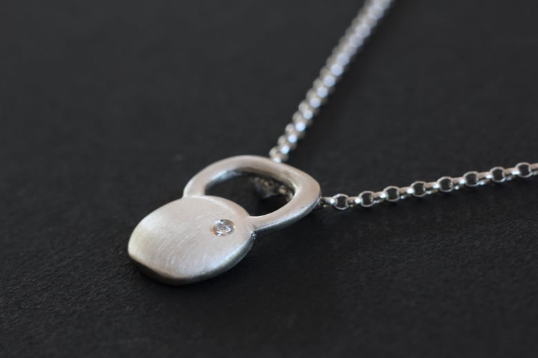 Image of Brushed Silver Kettlebell Necklace with Diamond