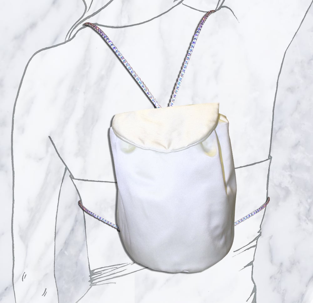 Image of evening satin backpack ivory