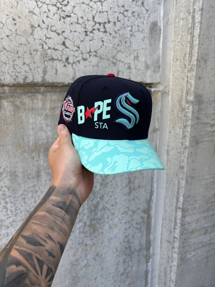 Image of TRI TONE PACIFIC BLUE SEATTLE KRAKEN CUSTOM FITTED CAP