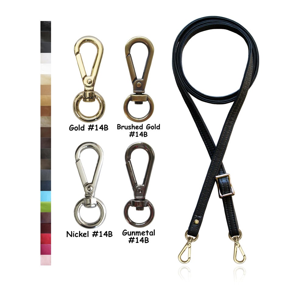 Image of Adjustable Crossbody Bag Strap - Choose Leather Color - 55" Maximum Length, 1/2" Wide, #14B Clasps