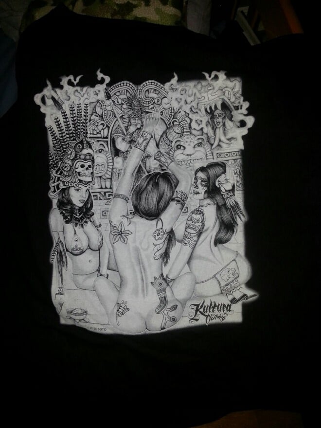 Image of King.s Sacrifice, printed tee shirt, Aztec inspired artwork by Jose Soto