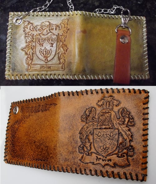 Image of Custom Hand Tooled Leather Bifold Wallet. Your image/design or idea. Chain Wallet.