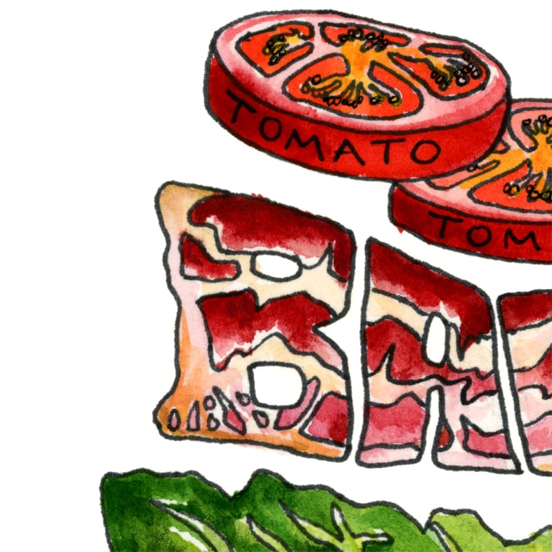 B L T Exploded Sandwich Watercolor Print Drywell Art