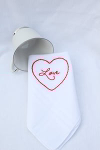 Image of Red, Heart, Love - Hand Embroidered Handkerchief
