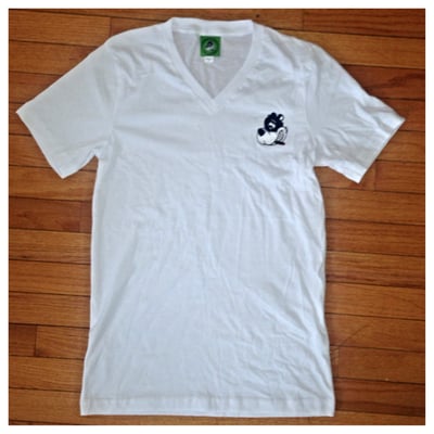 Image of White Loudlife Louie embroidery V-neck tee