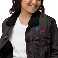 Image 6 of Women's denim sherpa embroidered jacket (Butterfly and flowers)