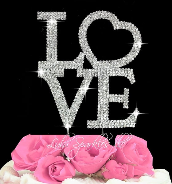 Image of Large Love crystal bling rhinestone cake topper wedding birthday anniversary