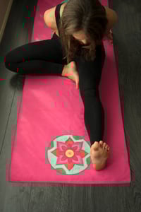 Image 4 of Mandala Yoga Towel - Pink with Pink and White Lotuses