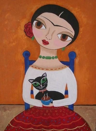 Image of Coffee Time With Frida Gallery Stretched Canvas
