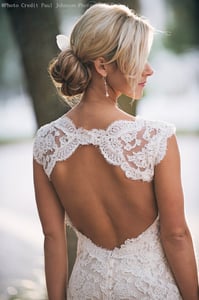 Image of Custom Made A line Backless V neck Lace Wedding Dresses