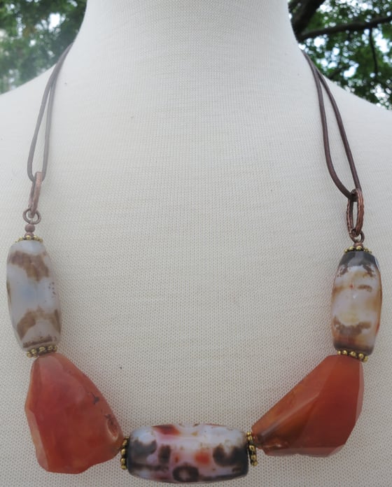 Image of Carnelian & Agate Leather Cord Necklace
