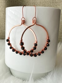 Image 3 of Black Agate (Copper) Hoop Earrings
