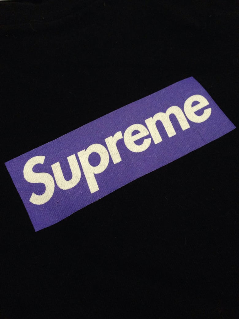 Image of Supreme purple on black box logo tee