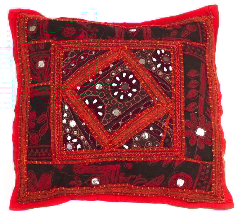 Image of Handmade cushion cover / Red / Rajasthan