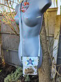 Image 2 of Woodstock cross body /passport bag - Cream with pink and turquoise star