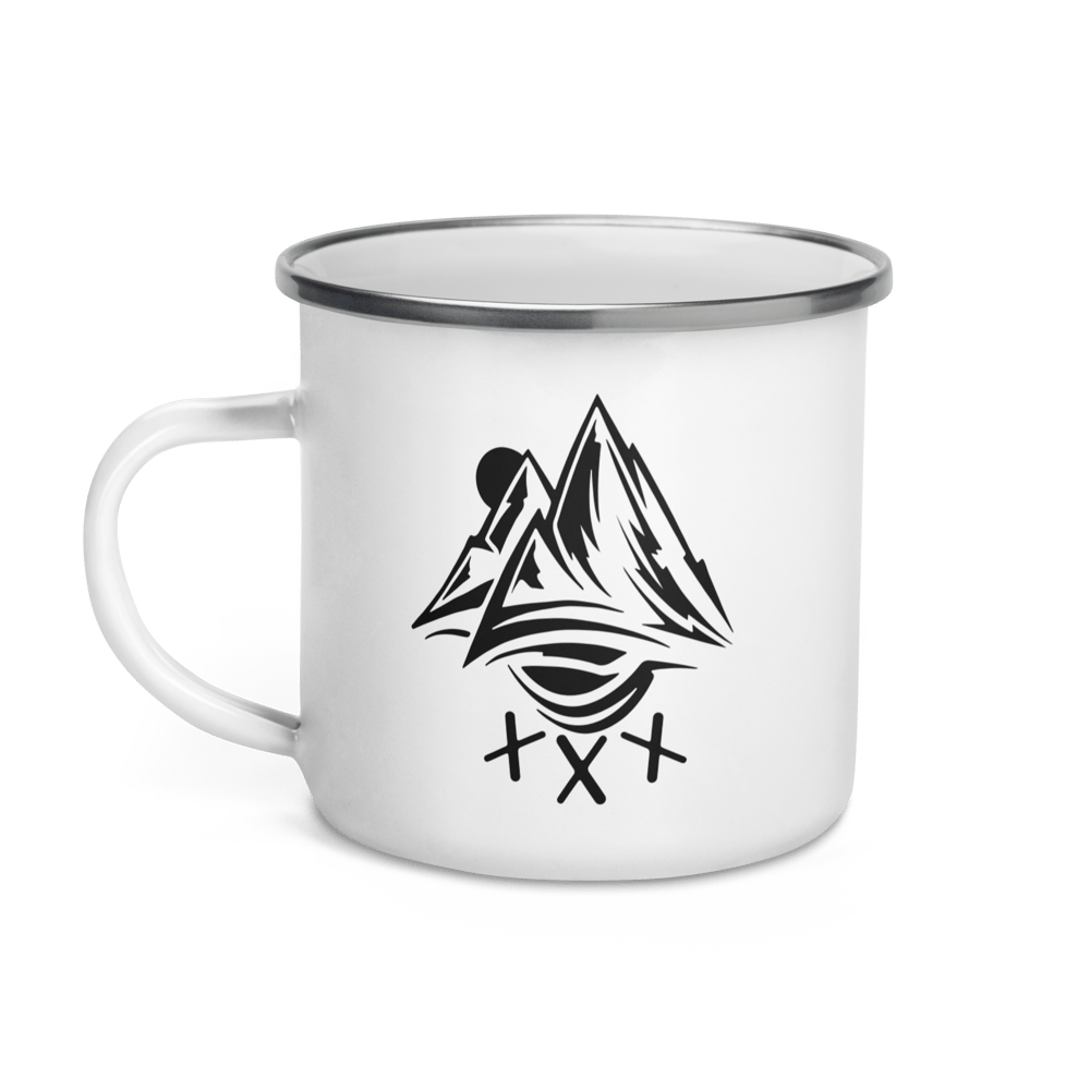 Image of White Enamel Coffee Mug (black logo)