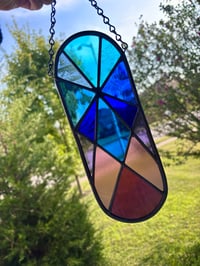 Image 3 of Modern Geometric Stained Glass Suncatcher - Colorful Abstract Window Hanging - Handmade Glass Art
