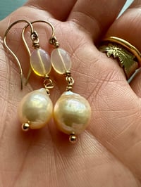 Image 2 of AAA nucleated pearl and Ethiopian opal earrings