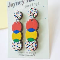 Image 2 of Colourful circle wooden dangle earrings