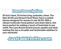 Image 3 of New Sz 18/20 Lane Bryant Sheer Floral Top #801*8