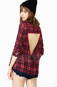 Image of Plaid hollow out back long sleeve top