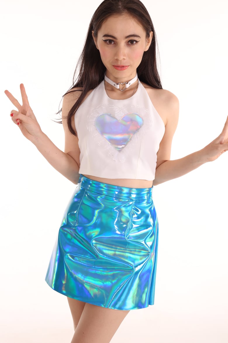 Image of Made To Order - Holo Heart Halter Top in White