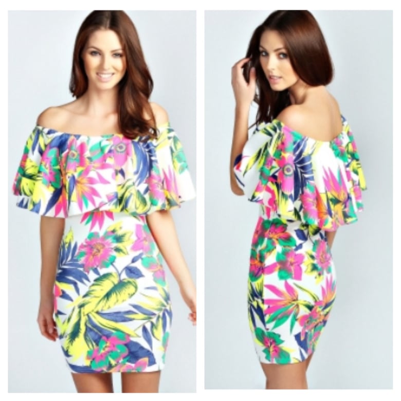 Image of Floral Print Off Shoulder Bodycon Dress