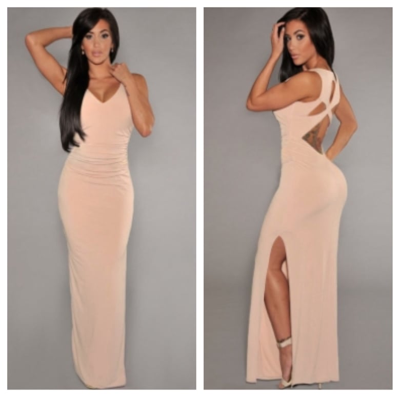 Image of Sleeveless Open Back Pink Maxi Dress