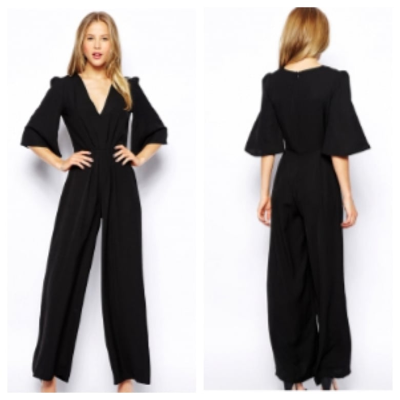 Image of Black Plunging V-Neck Jumpsuit