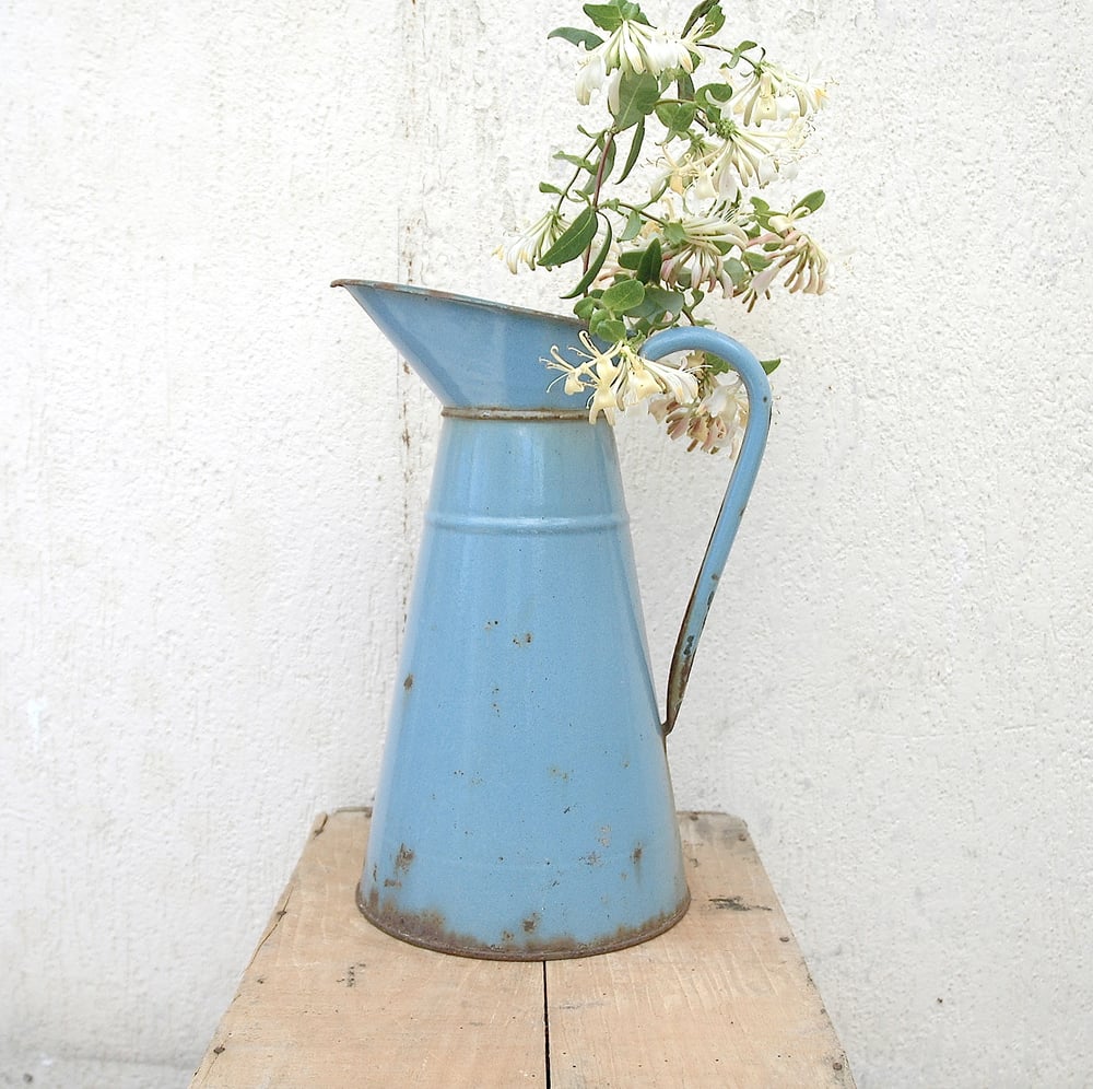 Image of Vintage French Blue enamel pitcher