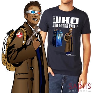 Image of Doctor Who Vs Ghostbusters mashup fan made bespoke design geek chic who you gonna call