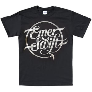 Image of Emer Swift t-shirt silver print on black ltd edition. 
