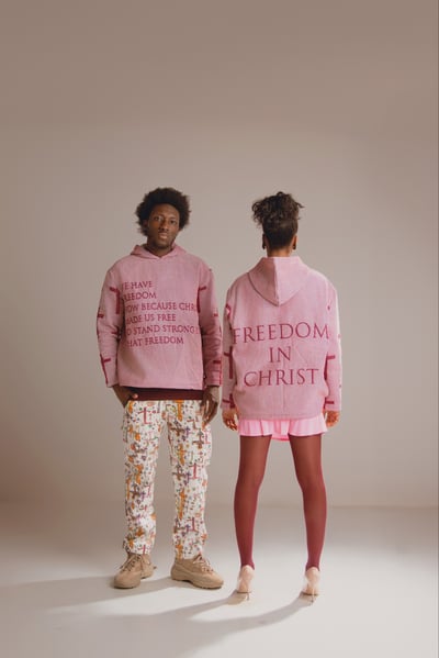 Image of PINK VINTAGE WOVEN HOODIE