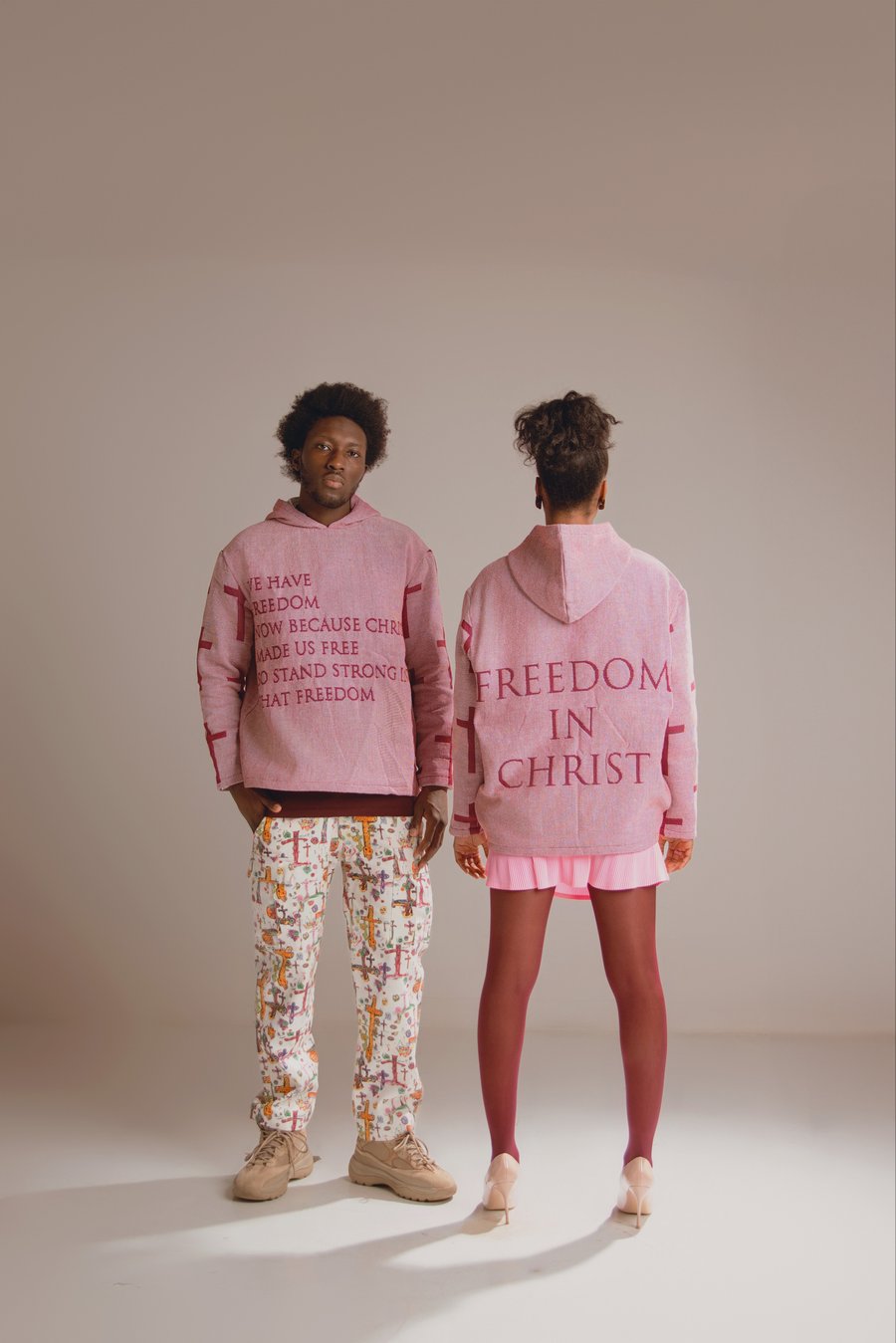 Image of PINK VINTAGE WOVEN HOODIE