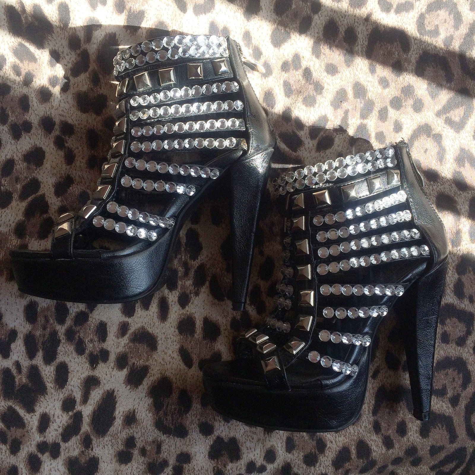 black diamante platform heels