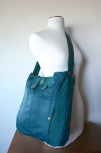 Image 3 of Repurposed 80s Bomber Jacket Hobo Bag {TEAL}