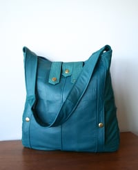 Image 4 of Repurposed 80s Bomber Jacket Hobo Bag {TEAL}