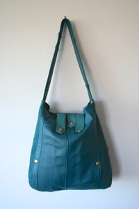 Image 1 of Repurposed 80s Bomber Jacket Hobo Bag {TEAL}