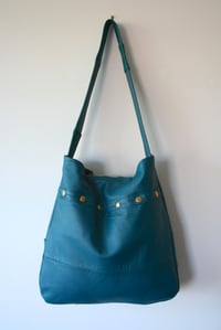 Image 2 of Repurposed 80s Bomber Jacket Hobo Bag {TEAL}