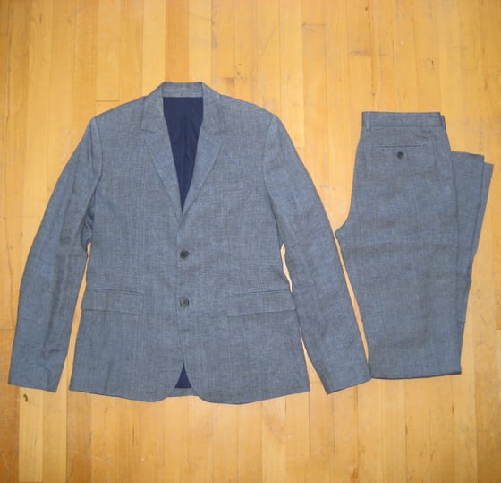 Image of NWT Vince. 100% Linen Blue Glen Plaid Slim Fit Two Button Suit Small NEW