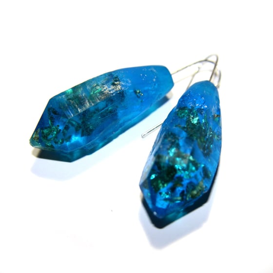 Image of ELC Studio Mythical Creature Blue Earrings Made From Resin and 9ct Gold Flakes