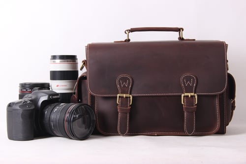 Image of Vintage Genuine Leather DSLR Camera Bag SLR Camera Bag Leather Camera Bag 6919