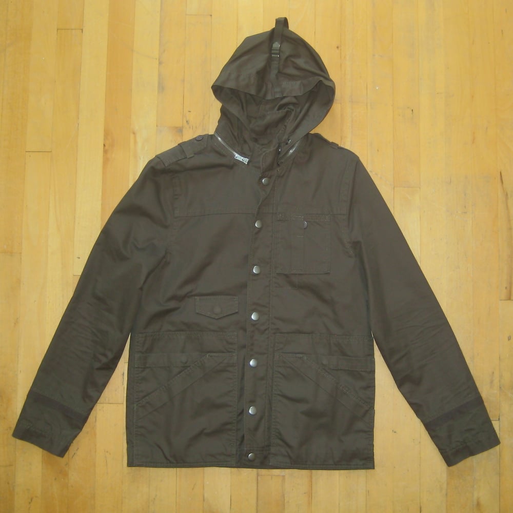 Image of Generra Olive Green Cotton Twill Hooded Military Style Jacket Small