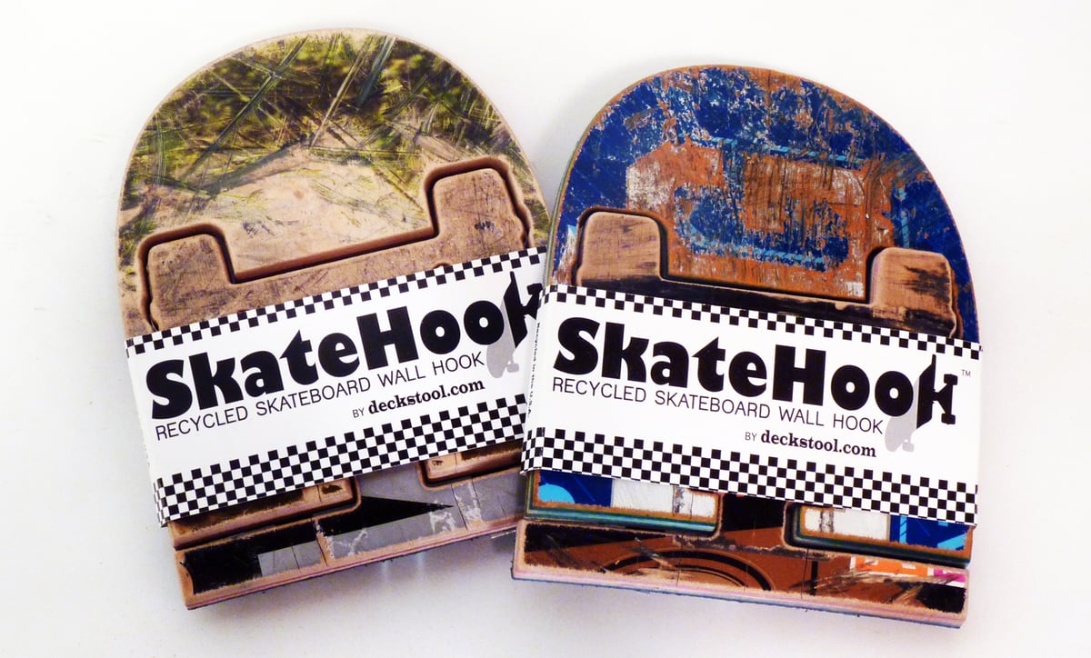 SkateHook Recycled Skateboard Wall Hooks Set of (2) Two Free (USA